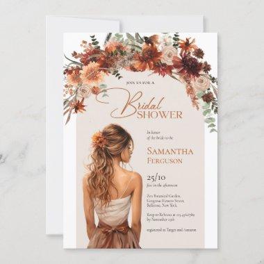 Pretty watercolor bride terracotta fall bouquet Invitations