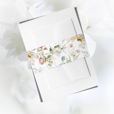 Pretty Watercolor Floral Modern Invitations Belly Band