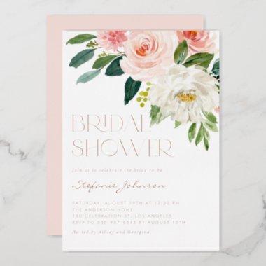 Pretty Watercolor Flowers Garden Bridal Shower Foil Invitations