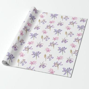 Pretty Watercolor Purple Wildflower Baby Shower Wrapping Paper