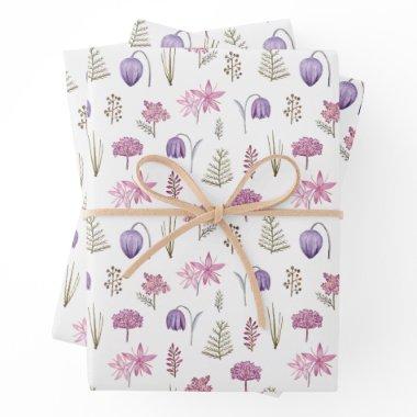 Pretty Watercolor Purple Wildflower Birthday Party Wrapping Paper Sheets