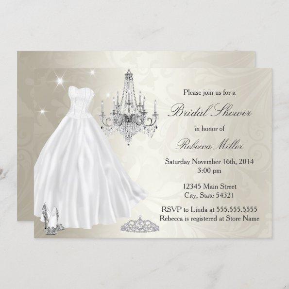 Pretty Wedding Dress Bridal Shower Cream White Invitations