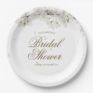 Pretty White Blossom Bridal Shower Paper Plates