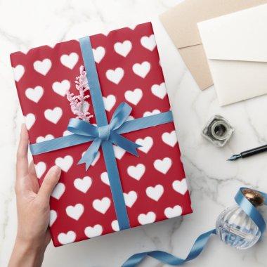 Pretty White Hearts Pattern Classic Red Wrapping Paper