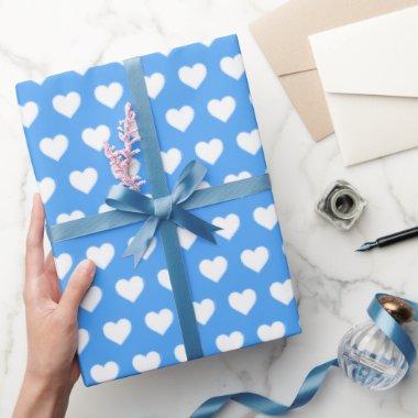 Pretty White Hearts Pattern Manganese Blue Wrapping Paper