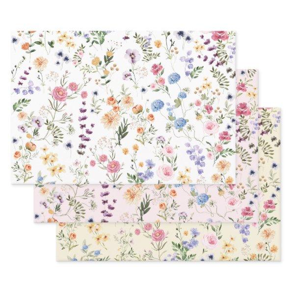 Pretty Wildflower Meadow Botanical Floral Garden Wrapping Paper Sheets