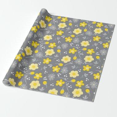 Pretty Yellow and Gray Flower Wrapping Paper