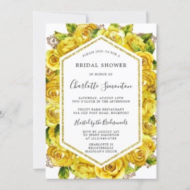 Pretty Yellow Rose Floral Bridal Shower Invitations