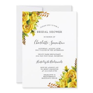 Pretty Yellow Rose Floral Bridal Shower Invitations