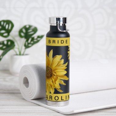 Pretty Yellow Sunflower Bride Name Wedding Water B Water Bottle