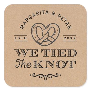 Pretzel We Tied The Knot Thank You Wedding Kraft Square Sticker