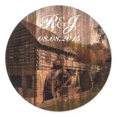 Primitive Barn Wood farmhouse wedding Classic Round Sticker