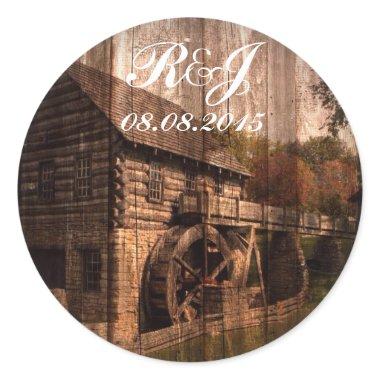 Primitive Barn Wood farmhouse wedding Classic Round Sticker