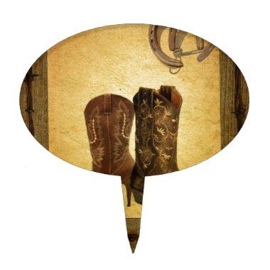 primitive western country horseshoe cowboy boots cake topper