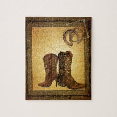 primitive western country horseshoe cowboy boots jigsaw puzzle