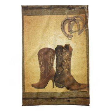 primitive western country horseshoe cowboy boots kitchen towel
