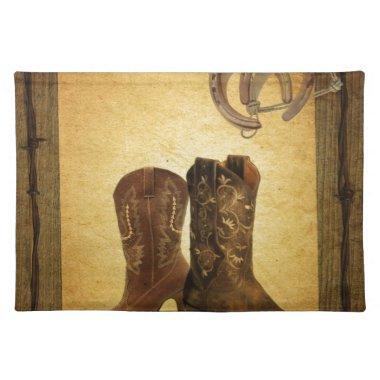 primitive western country horseshoe cowboy boots placemat