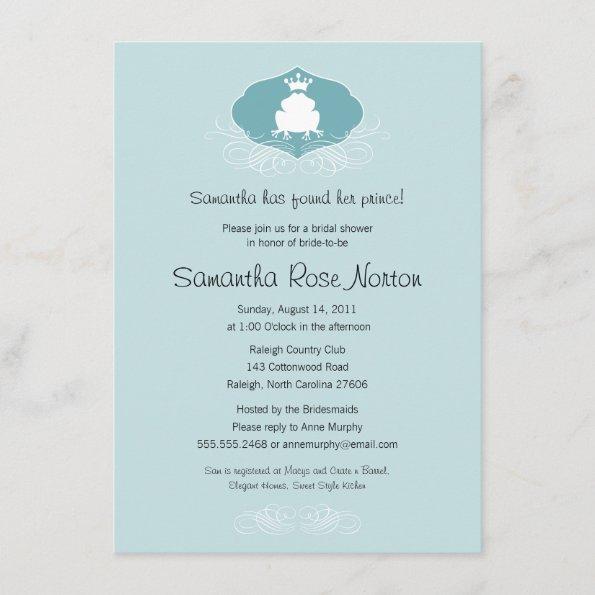 Prince Frog Themed Bridal Shower Invitations