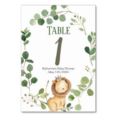 Prince Greenery Lion Baby Shower Table Number