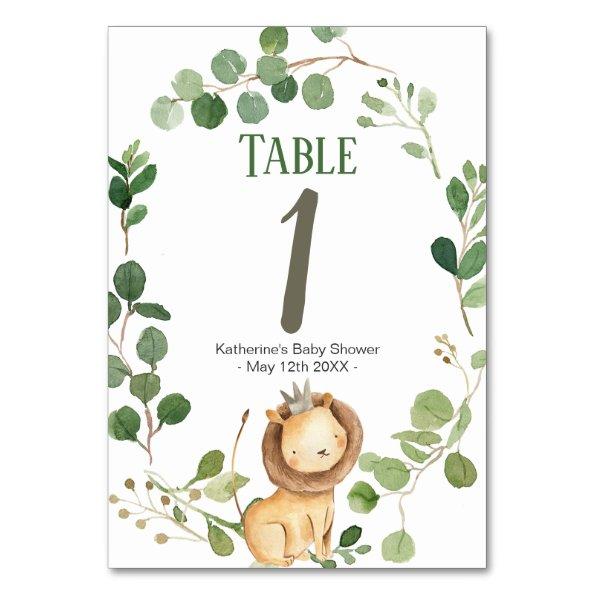 Prince Greenery Lion Baby Shower Table Number