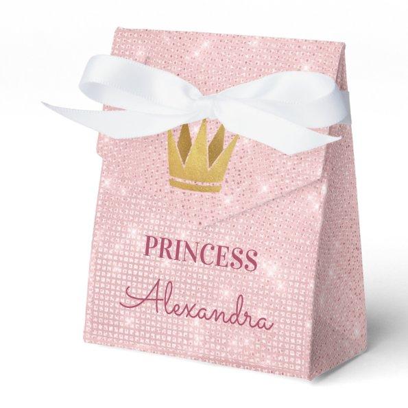 Princess Crown Rose Gold Blush Pink Sparkle Favor Box