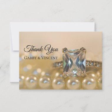 Princess Diamond Pearl Wedding Flat Thank You Note Invitations