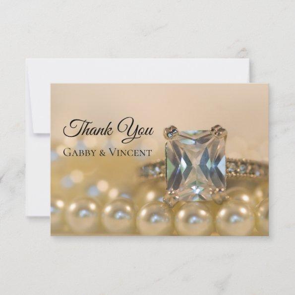 Princess Diamond Pearl Wedding Flat Thank You Note Invitations