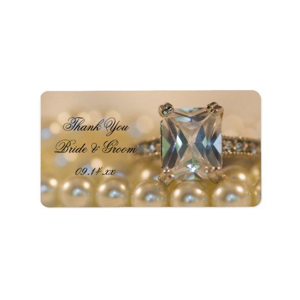 Princess Diamond Ring and Pearls Wedding Thank You Label