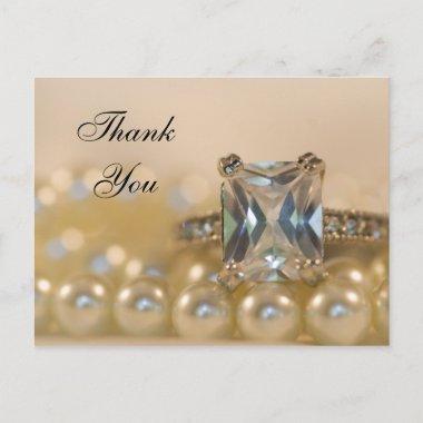 Princess Diamond Ring and Pearls Wedding Thank You PostInvitations