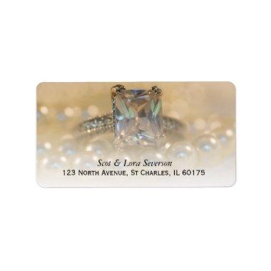 Princess Diamond Ring and White Pearls Wedding Label