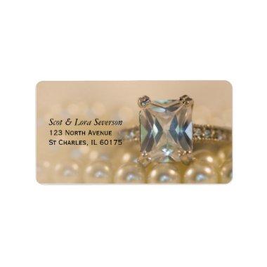 Princess Diamond Ring and White Pearls Wedding Label