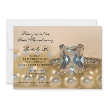 Princess Diamond Rings and Pearls Bridal Shower Invitations