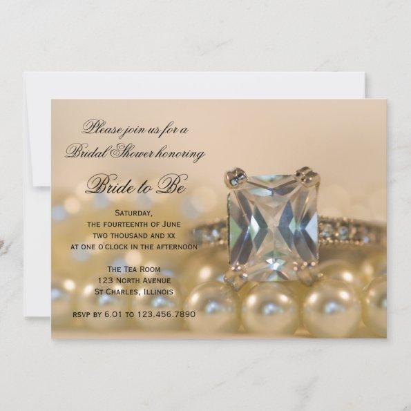 Princess Diamond Rings and Pearls Bridal Shower Invitations