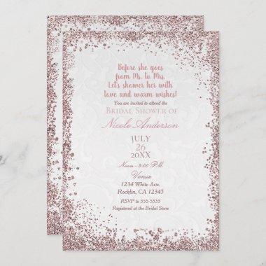 Princess Pink Glitter White Damask Bridal Shower Invitations