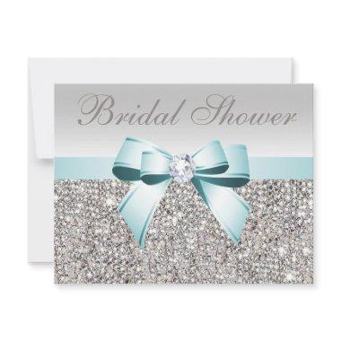 Printed Silver Sequin Teal Bow Image