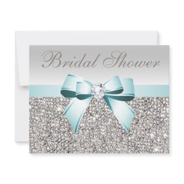 Printed Silver Sequin Teal Bow Image