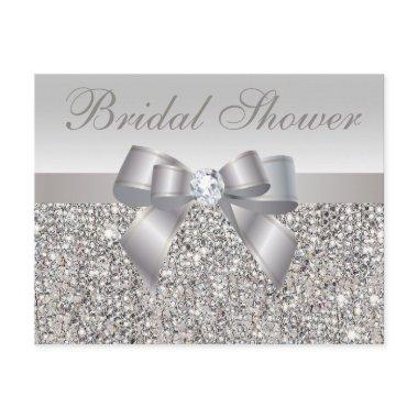 Printed Silver Sequins Bow & Diamond Bridal Shower Invitations