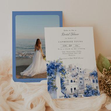 Pristine Blue and White Santorini Bridal Shower Invitations