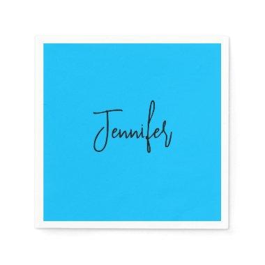 Professional minimalist calligraphy name sky blue napkins