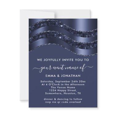 Professional QR Code Border Blue Navy Glitter