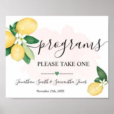 Programs Wedding Ceremony Lemons Pink Sign