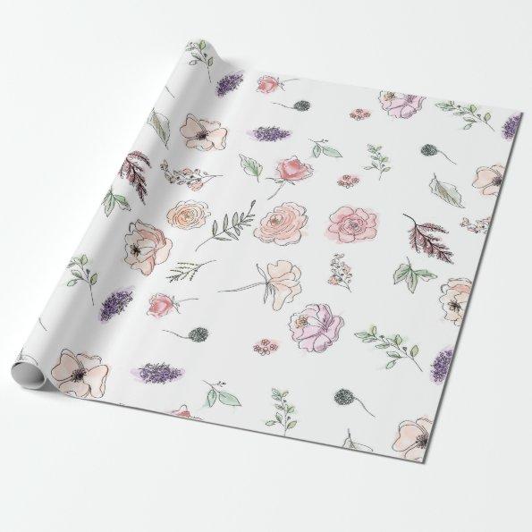 Promotion Bohemian Chic Floral Boho Girl Orange Wrapping Paper