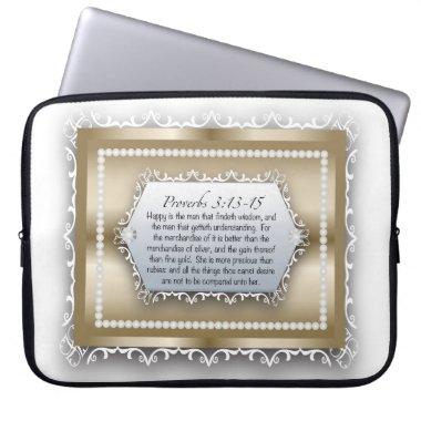 Proverbs 3:13 Wisdom Gold Bride of Christ Laptop Sleeve