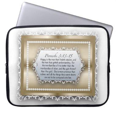 Proverbs 3:13 Wisdom Gold Bride of Christ Laptop Sleeve