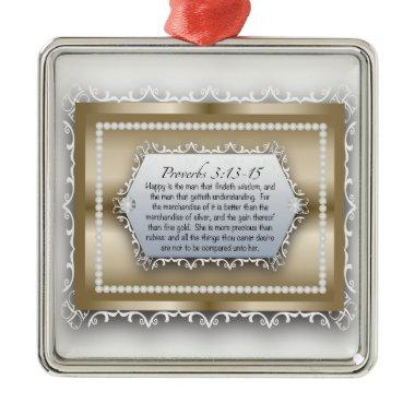 Proverbs 3:13 Wisdom Gold Christian Bible Quote Metal Ornament