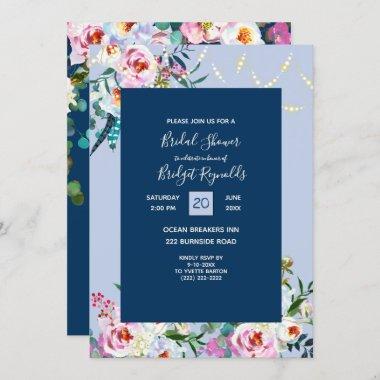 Prussian Blue & Periwinkle Floral Shower Invitations