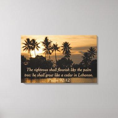 Psalm 92:12 Palm Trees Water Sunset Bible Faith Canvas Print