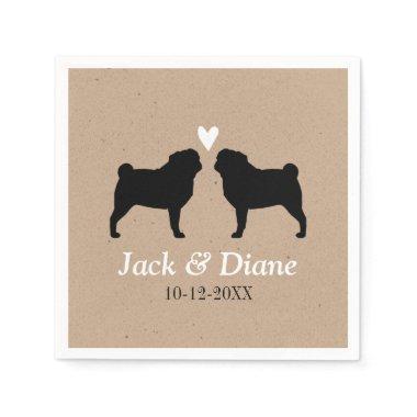 Pug Dog Silhouettes Wedding Couple Custom Paper Napkins