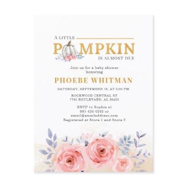 Pumpkin Baby Shower Watercolor Pink Roses Invitation PostInvitations