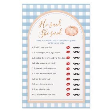 Pumpkin Boho Blue Gingham He Said She Said Game